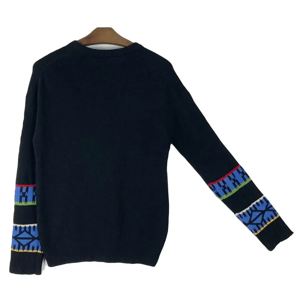KENZO Sweater Men M”PARIS La Montana”2019 Graphic Logo Wool Black Royal-Blue